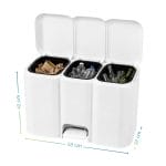 Pattumiera differenziata 3 scomparti da 34 litri Pattumiera differenziata bianca a pedale con 3 scomparti aperti per carta, plastica e vetro, misure 59x32x42 cm
