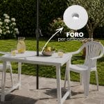 Tavolo NIK con Foro per Ombrellone Tavolo da giardino NIK bianco con foro per ombrellone integrato ideale per terrazzo e giardino