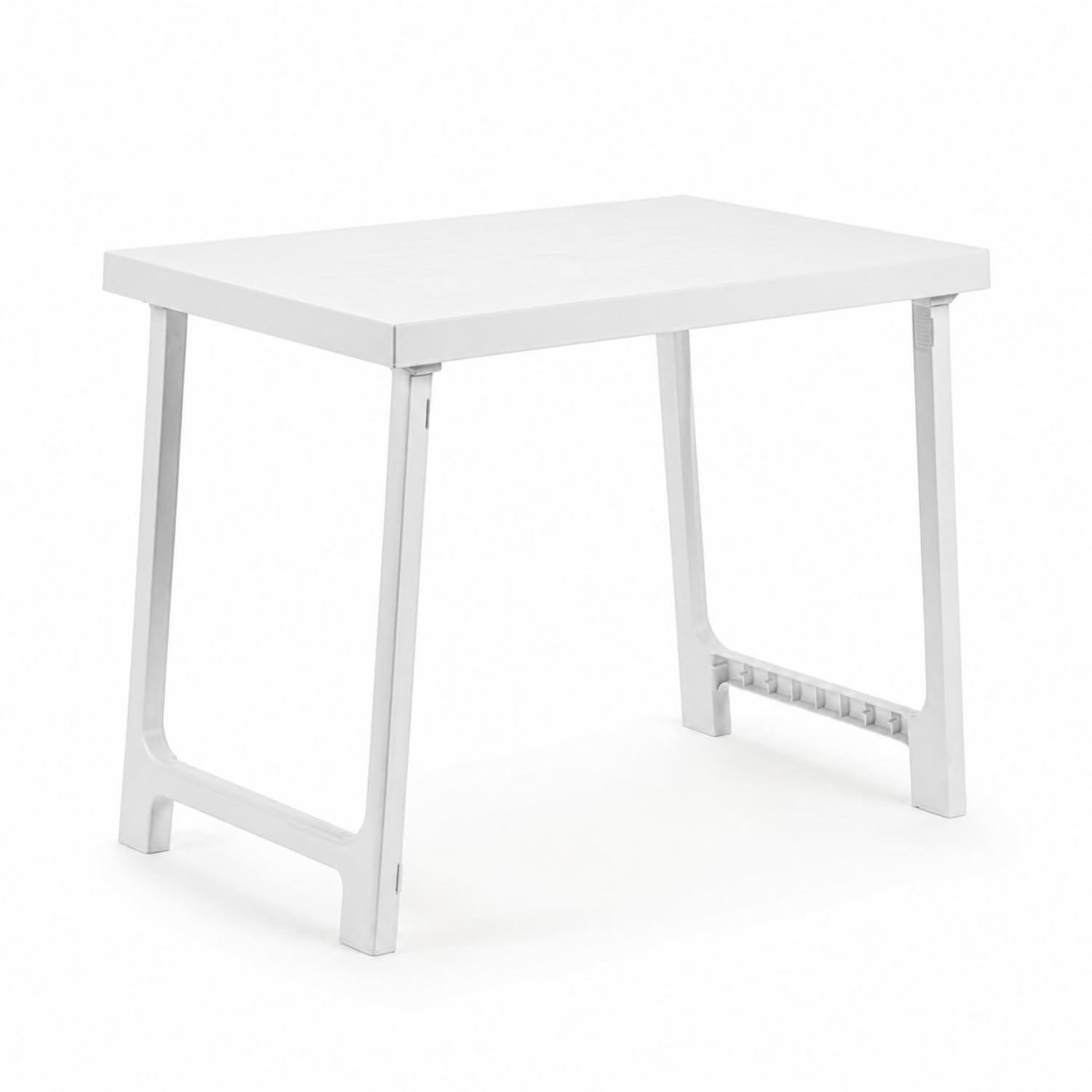 Tavolo Rettangolare Pieghevole NIK Bianco Tavolo rettangolare da giardino NIK pieghevole bianco in plastica con foro centrale per ombrellone