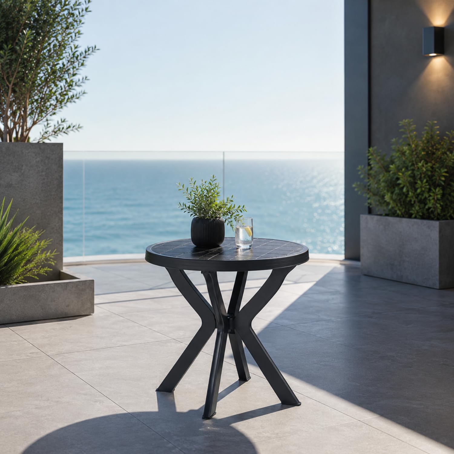 Tavolo DON per Balconi e Terrazzi Tavolo rotondo da esterno DON antracite per balcone e terrazzo con vista mare