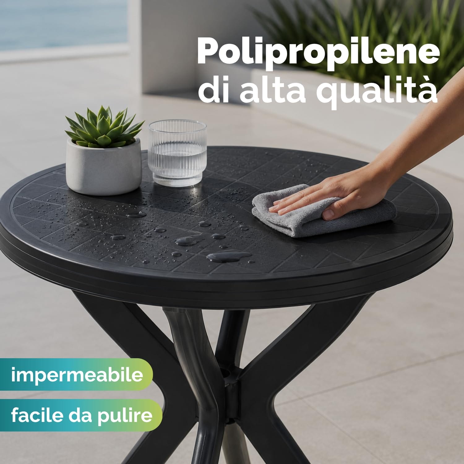 Tavolo DON in Polipropilene Impermeabile Tavolo rotondo DON in polipropilene impermeabile facile da pulire colore antracite