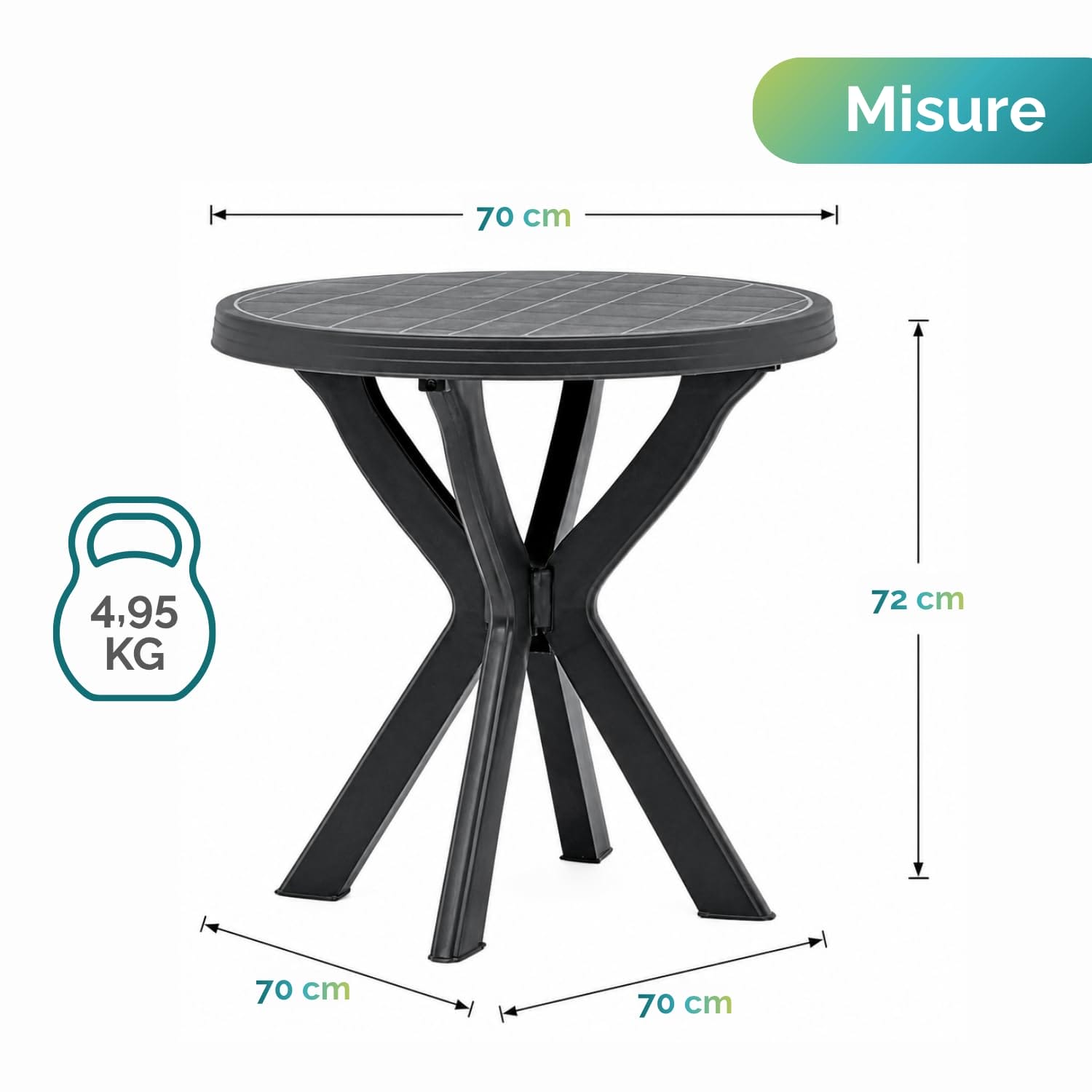 Dimensioni Tavolo Rotondo DON 70 cm Tavolo rotondo da giardino DON antracite diametro 70 cm altezza 72 cm in plastica rigida
