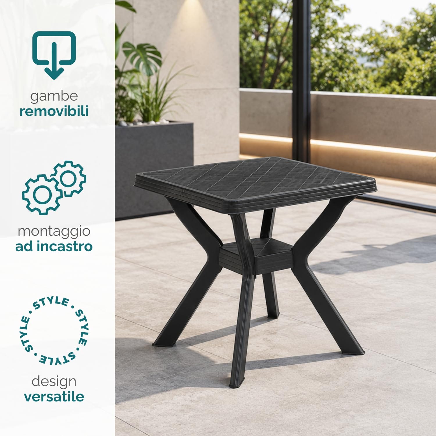 RENO con Montaggio Rapido a Incastro Tavolo da giardino RENO con gambe removibili e montaggio a incastro design versatile