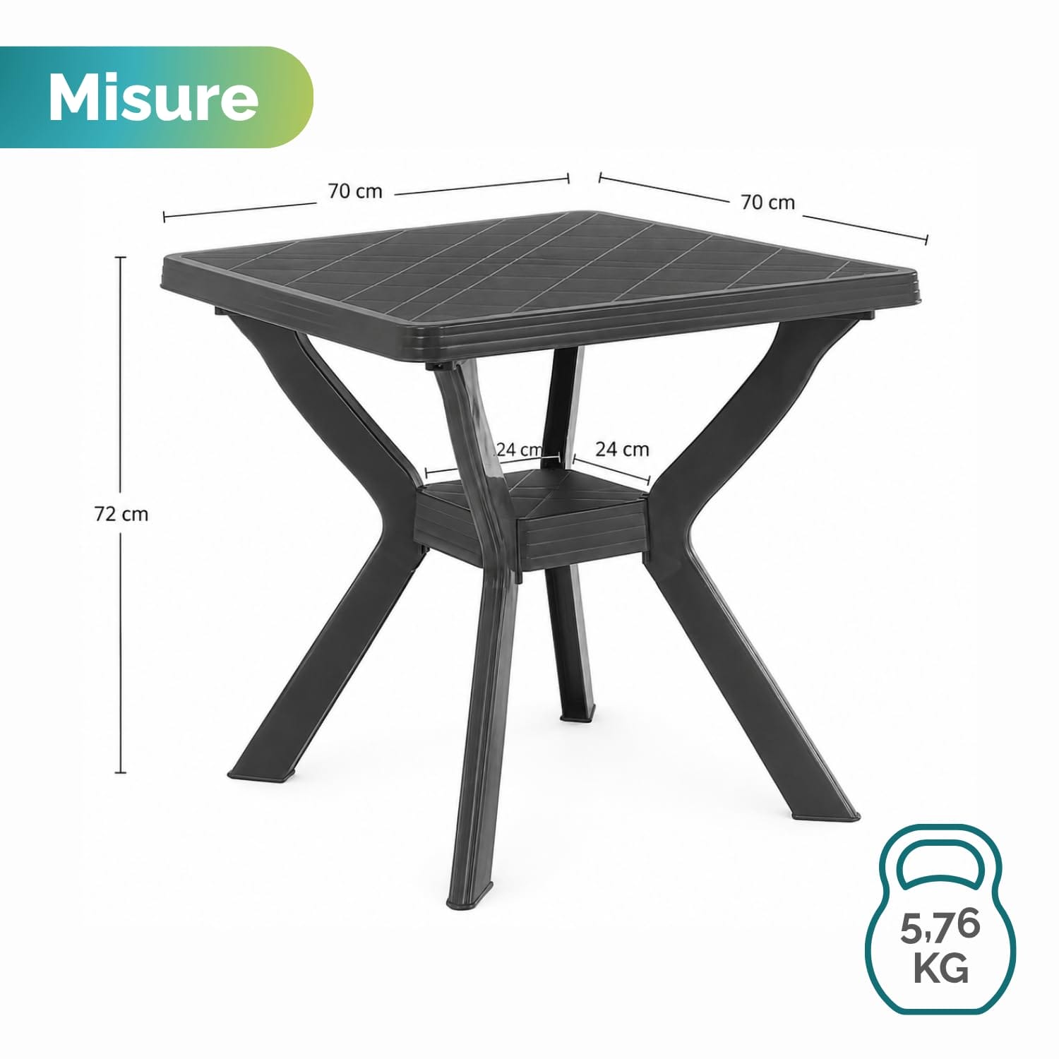 Dimensioni Tavolo RENO 70x70x72 cm Tavolo quadrato da giardino RENO antracite 70x70x72 cm in plastica rigida per esterni