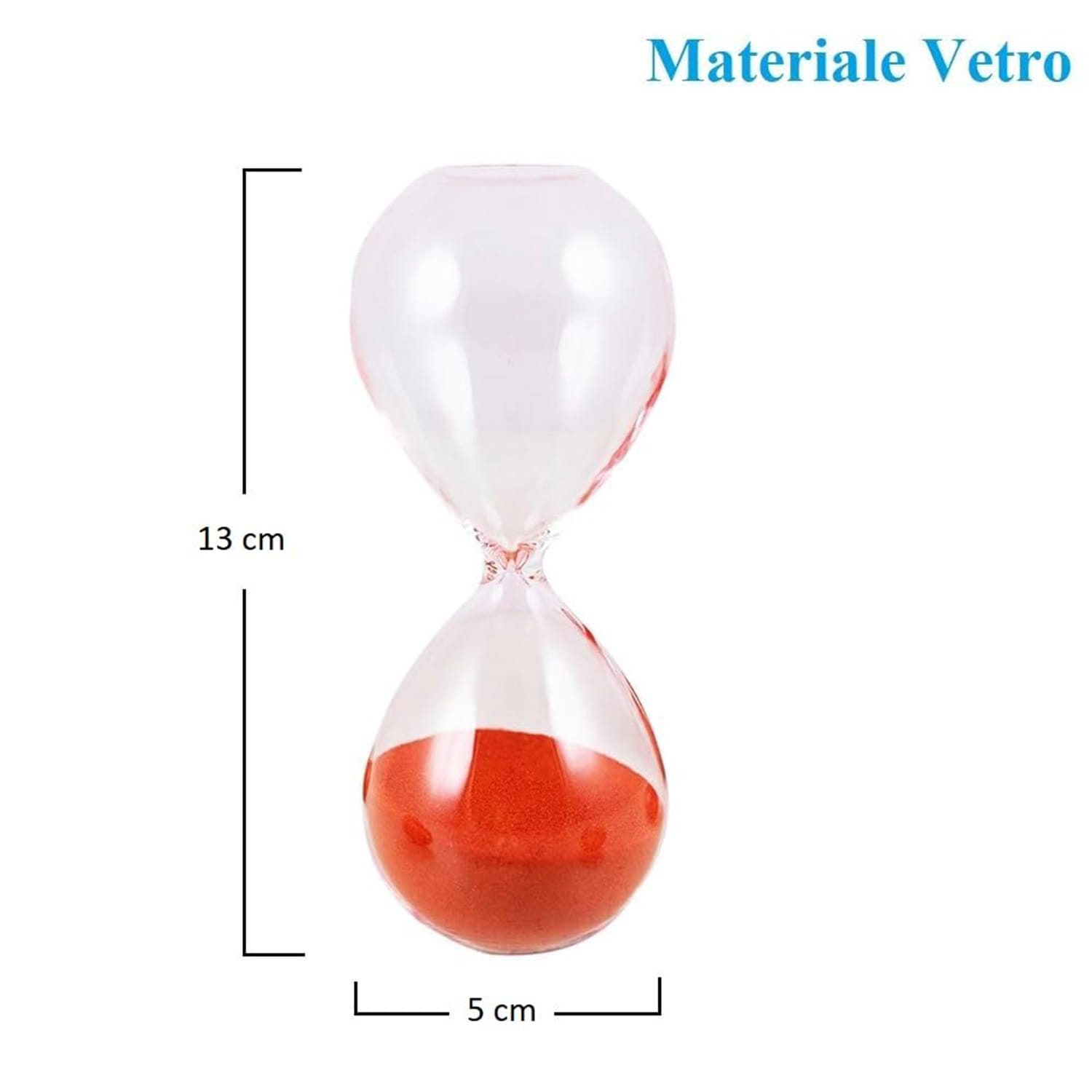 Clessidra piccola in vetro 13x5 cm con sabbia arancione decorativa
