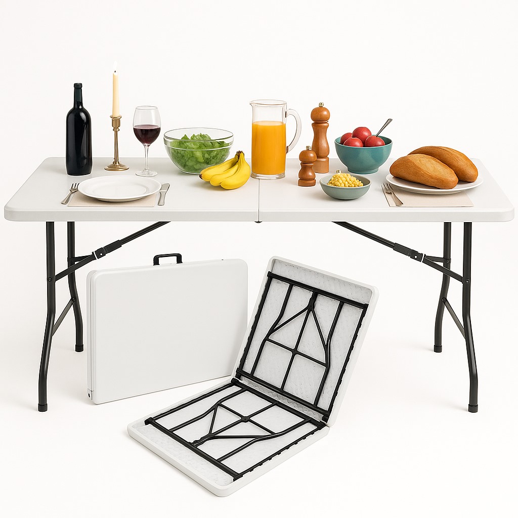 Tavolo catering rettangolare in plastica pieghevole a valigia 180X71X74 cm