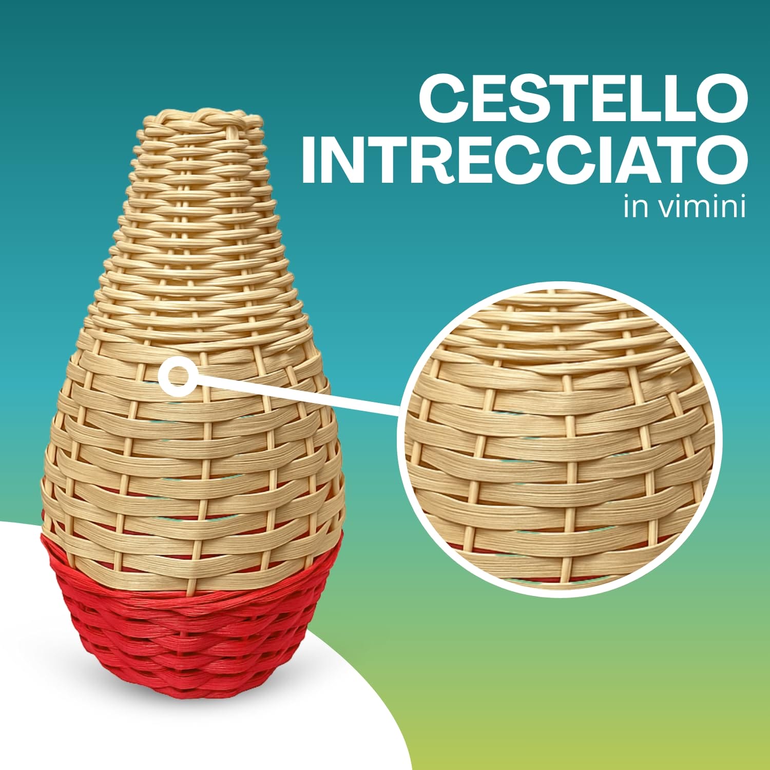 Cestello intrecciato in vimini naturale con dettaglio del design artigianale, accessorio tradizionale della tombola.