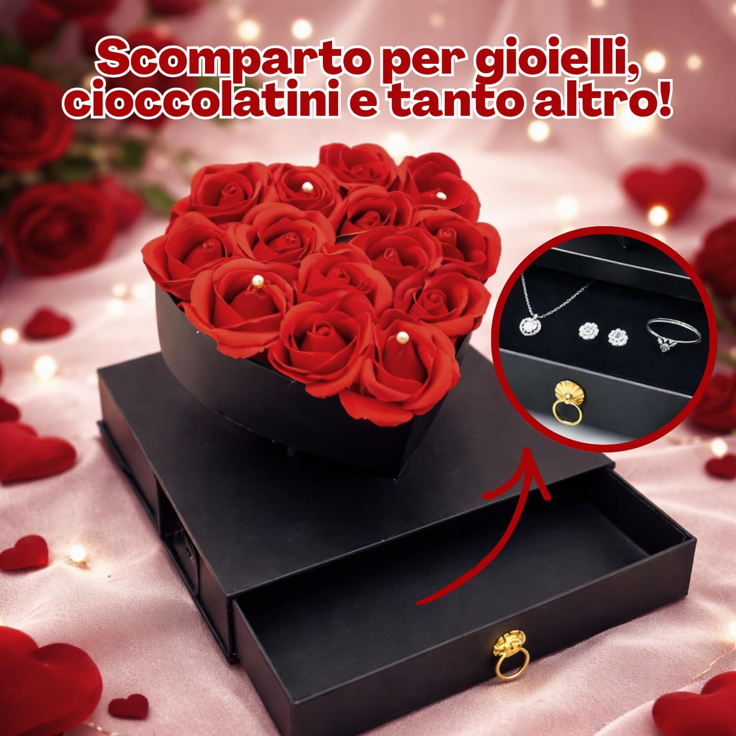 Cassetto estraibile del cofanetto regalo ideale per gioielli, cioccolatini e piccoli oggetti