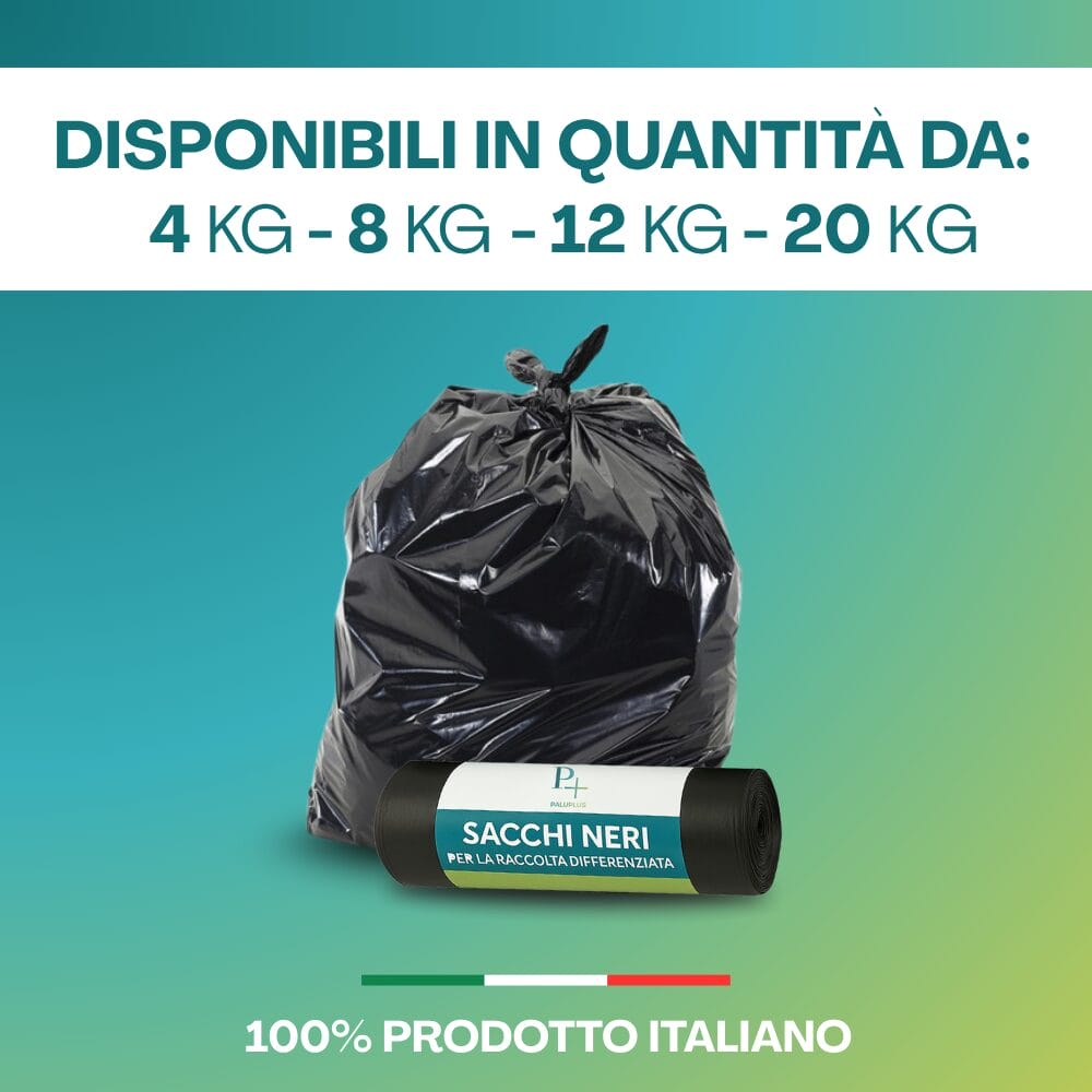 Rotoli sacchi neri per rifiuti, disponibili in più formati da 4 a 20 kg