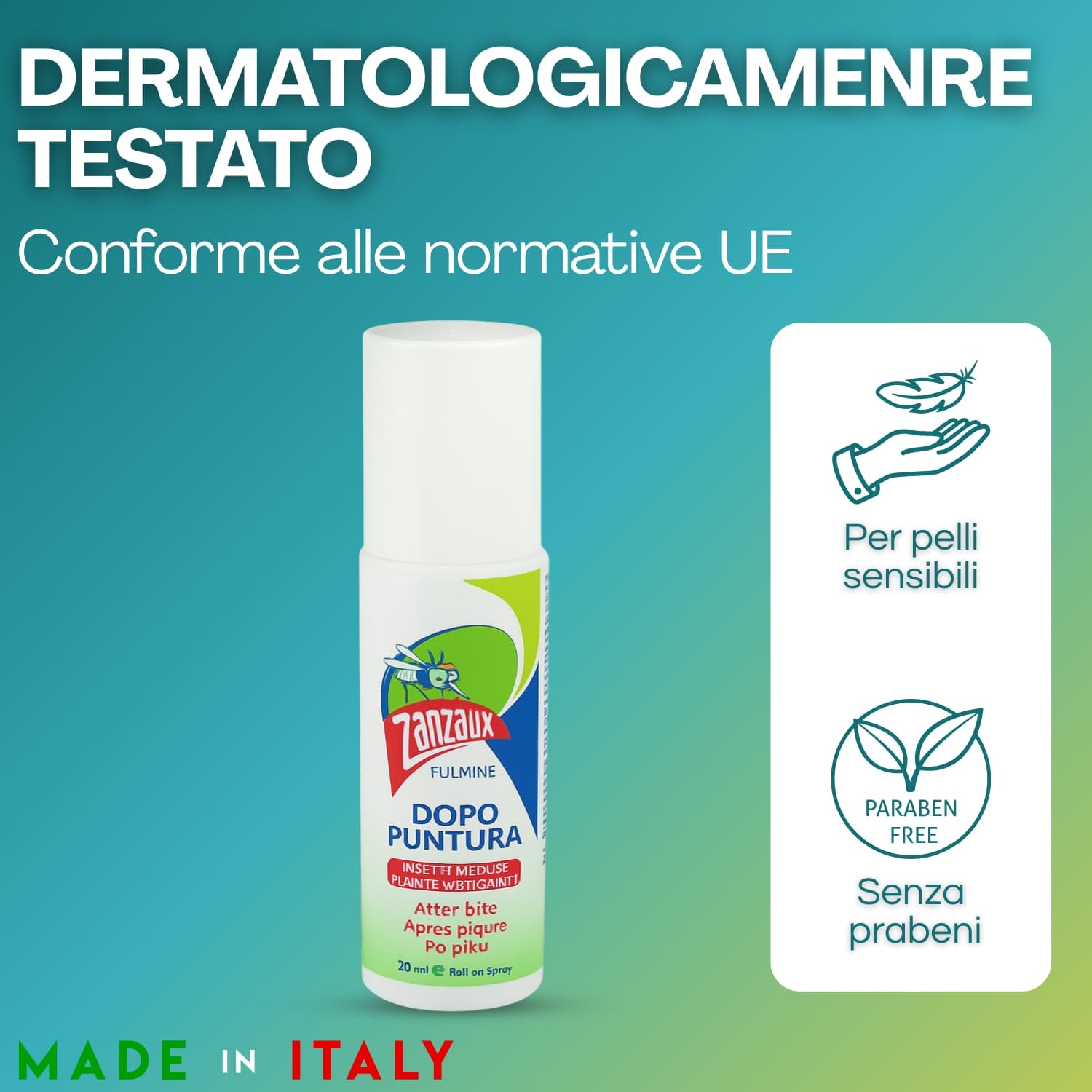 Stick dopo puntura Zanzaux Fulmine 20ml per pelli sensibili, senza parabeni, Made in Italy