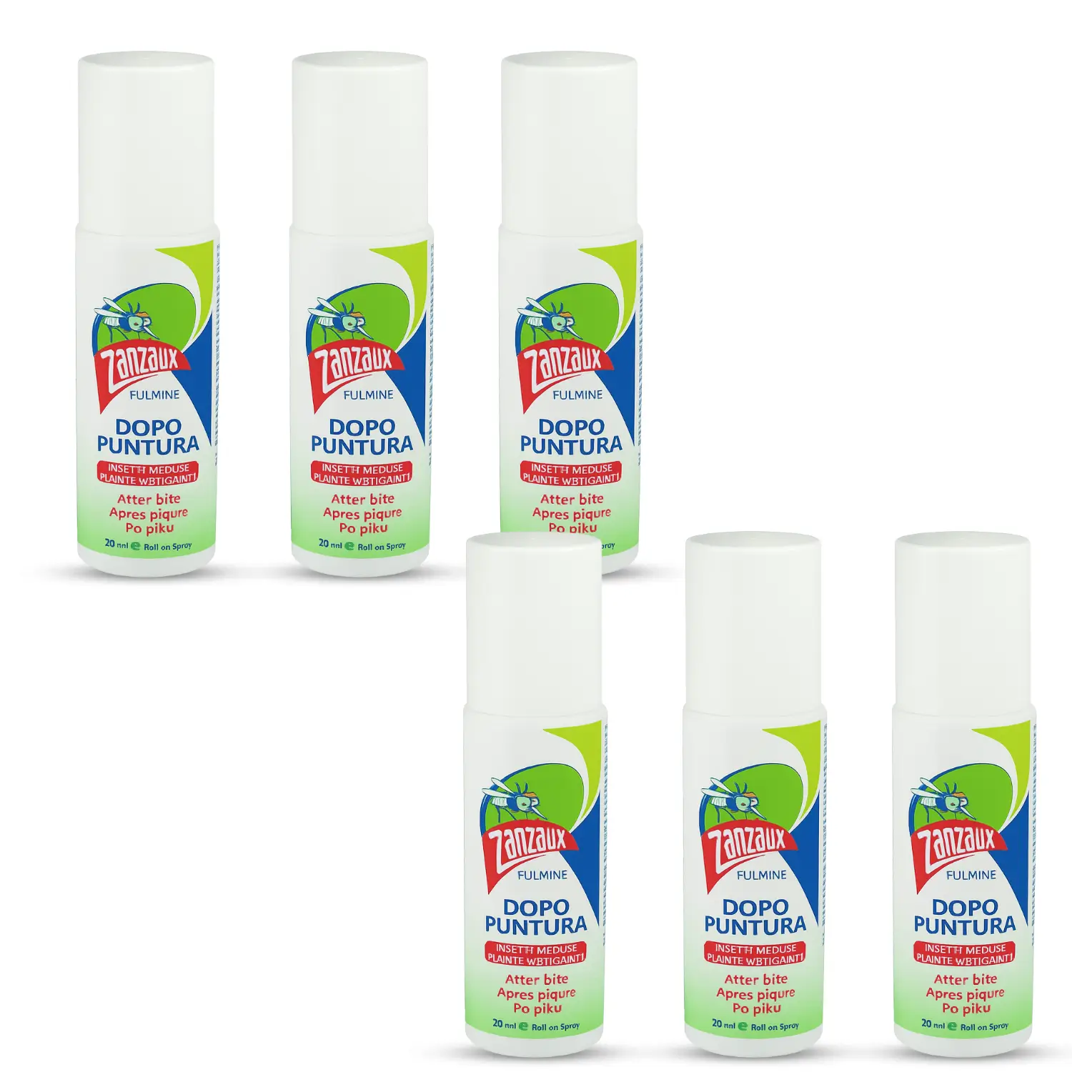 6 Stick dopo puntura Zanzaux Fulmine Roll-on 20ml lenitivo per punture e irritazioni