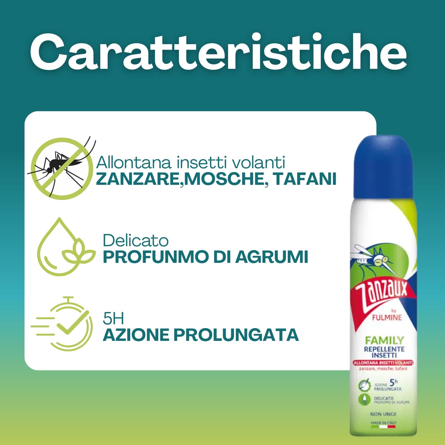 Spray repellente Zanzaux Family 100ml contro zanzare, mosche, tafani con profumo agrumi