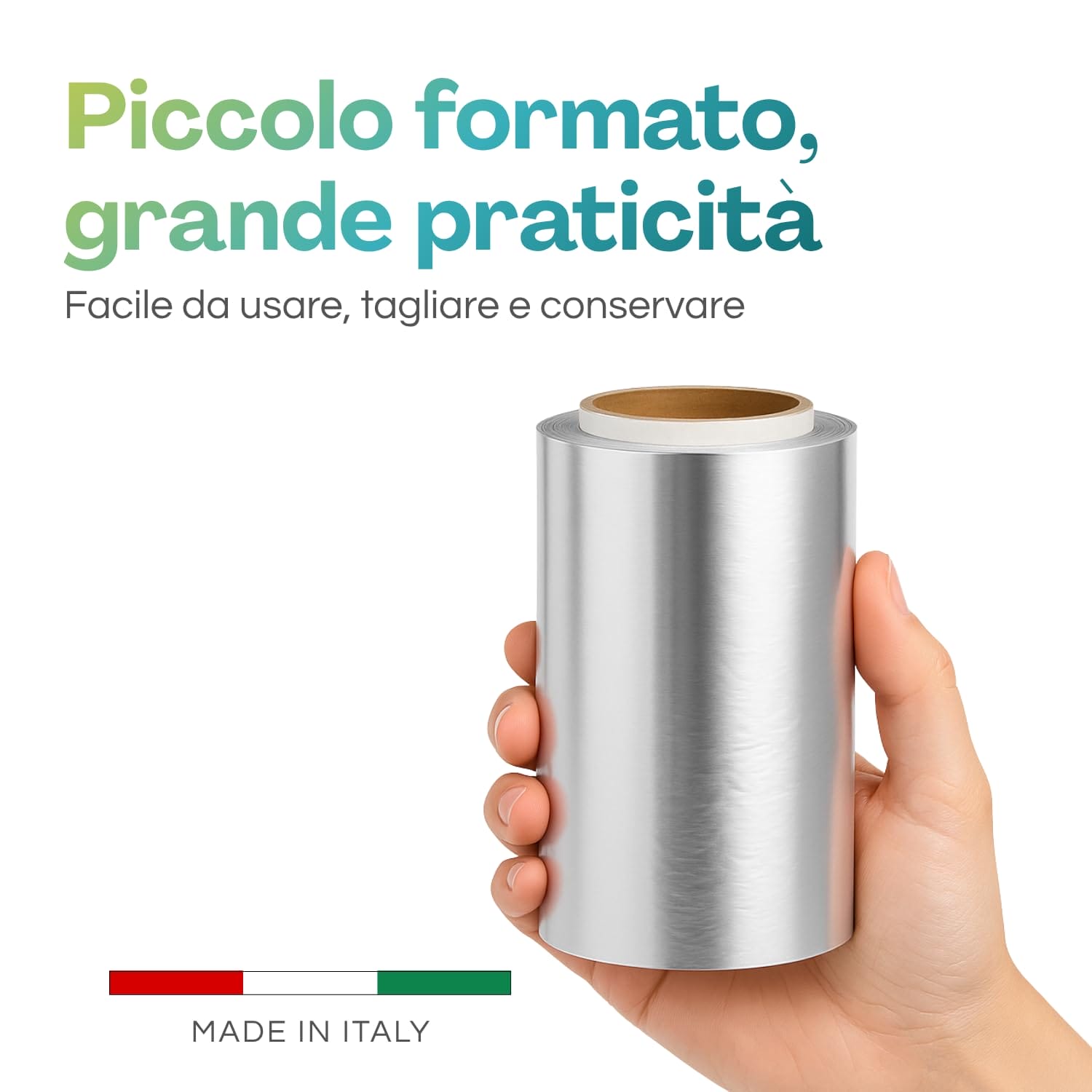 Rotolo alluminio 12 cm compatto Made in Italy, pratico da tagliare e conservare