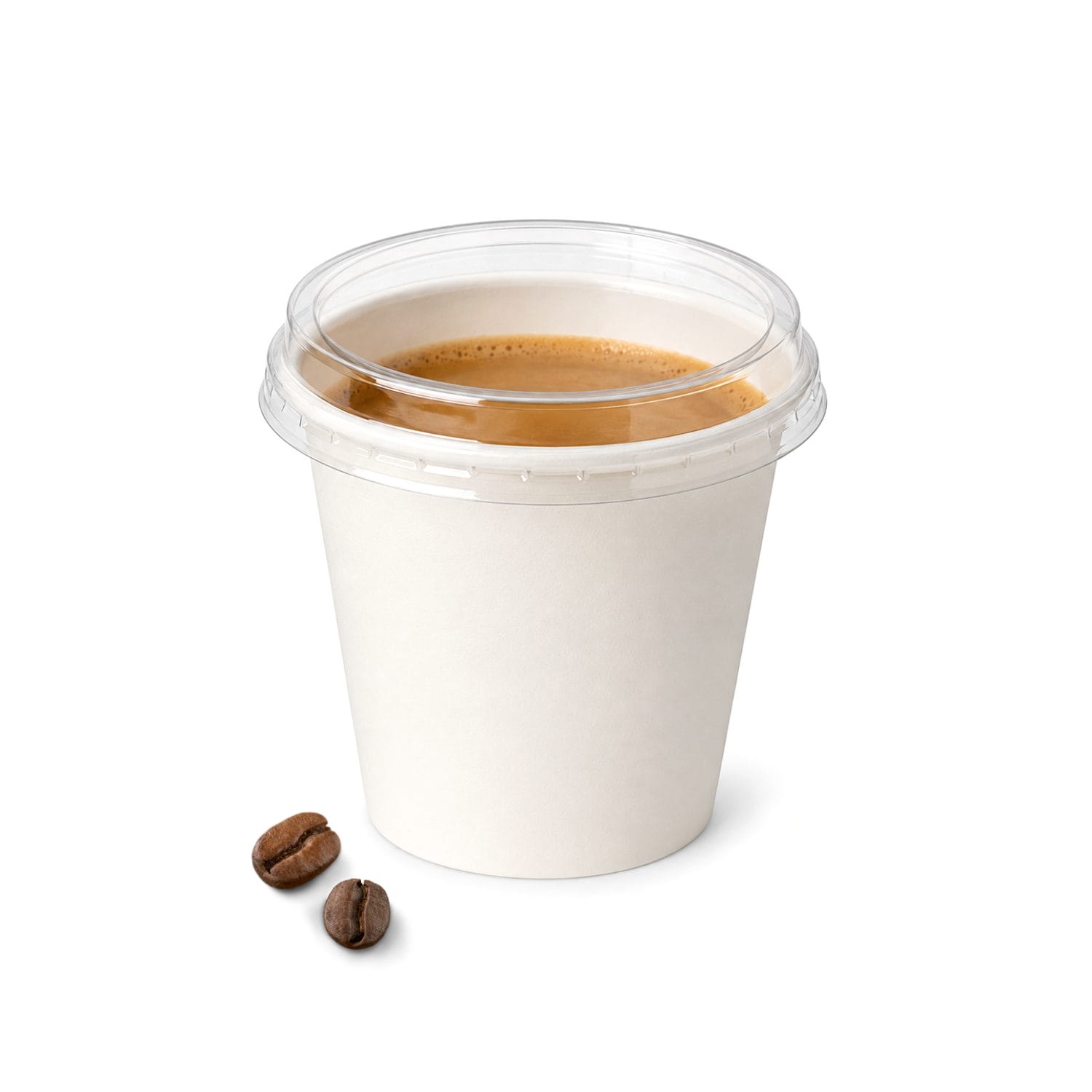 Bicchiere in carta bianco con coperchio trasparente per caffè da asporto e bevande calde