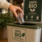Bicchiere monouso trasparente conferito nella raccolta dell'organico compostabile