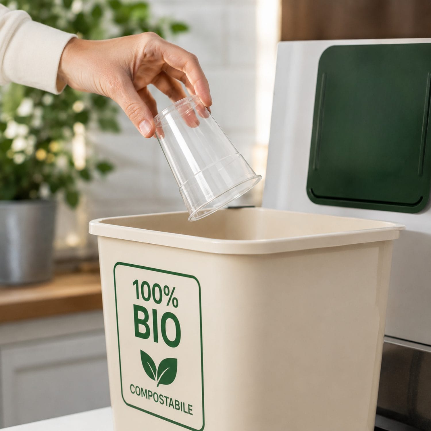 Bicchiere trasparente monouso compostabile per eventi, sagre e ristorazione