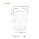 Bicchiere trasparente da 300 ml con misure e produzione Made in Italy