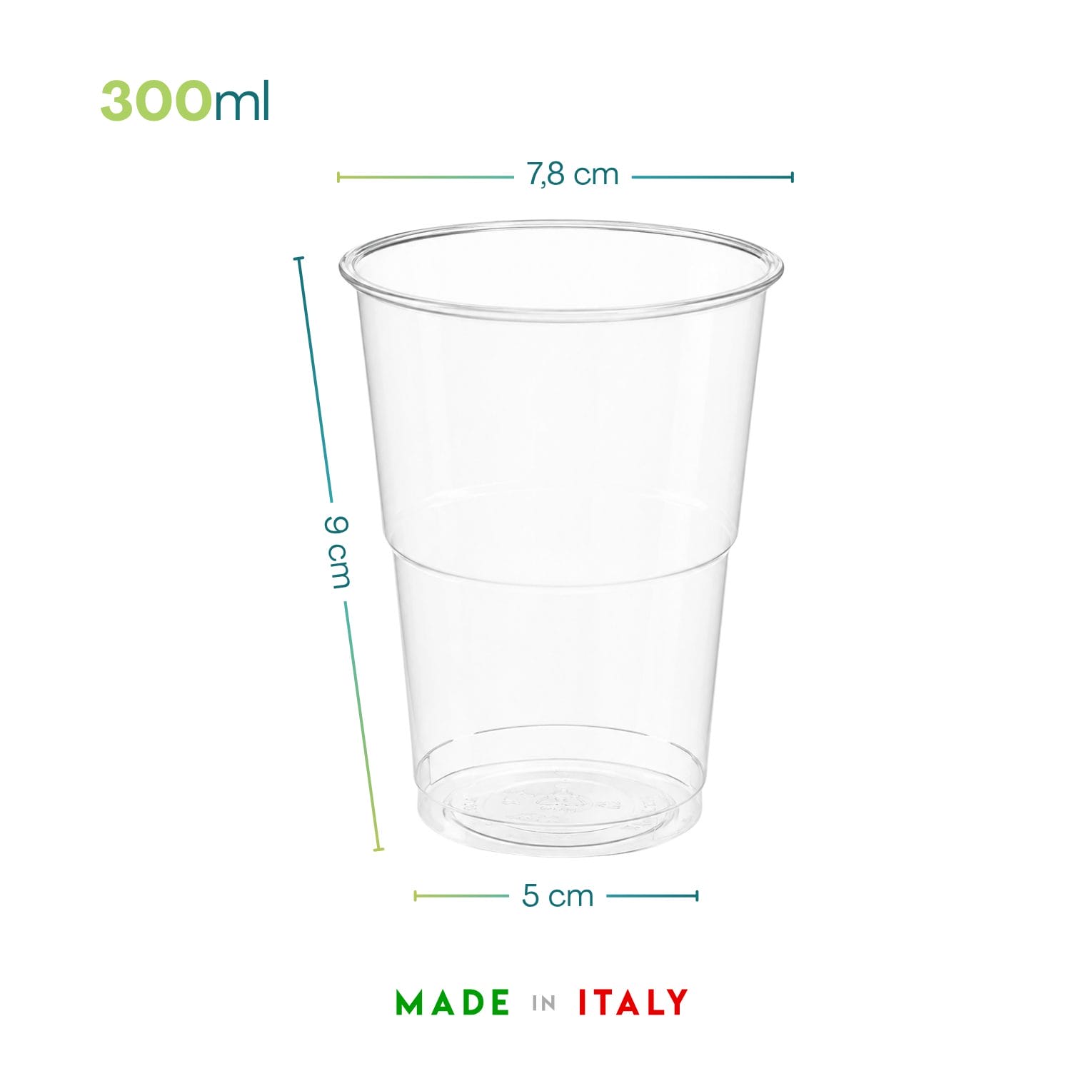 Bicchiere trasparente da 300 ml con misure e produzione Made in Italy