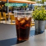 Bicchiere Kristal trasparente in PLA per bibite fredde con ghiaccio in ambiente esterno
