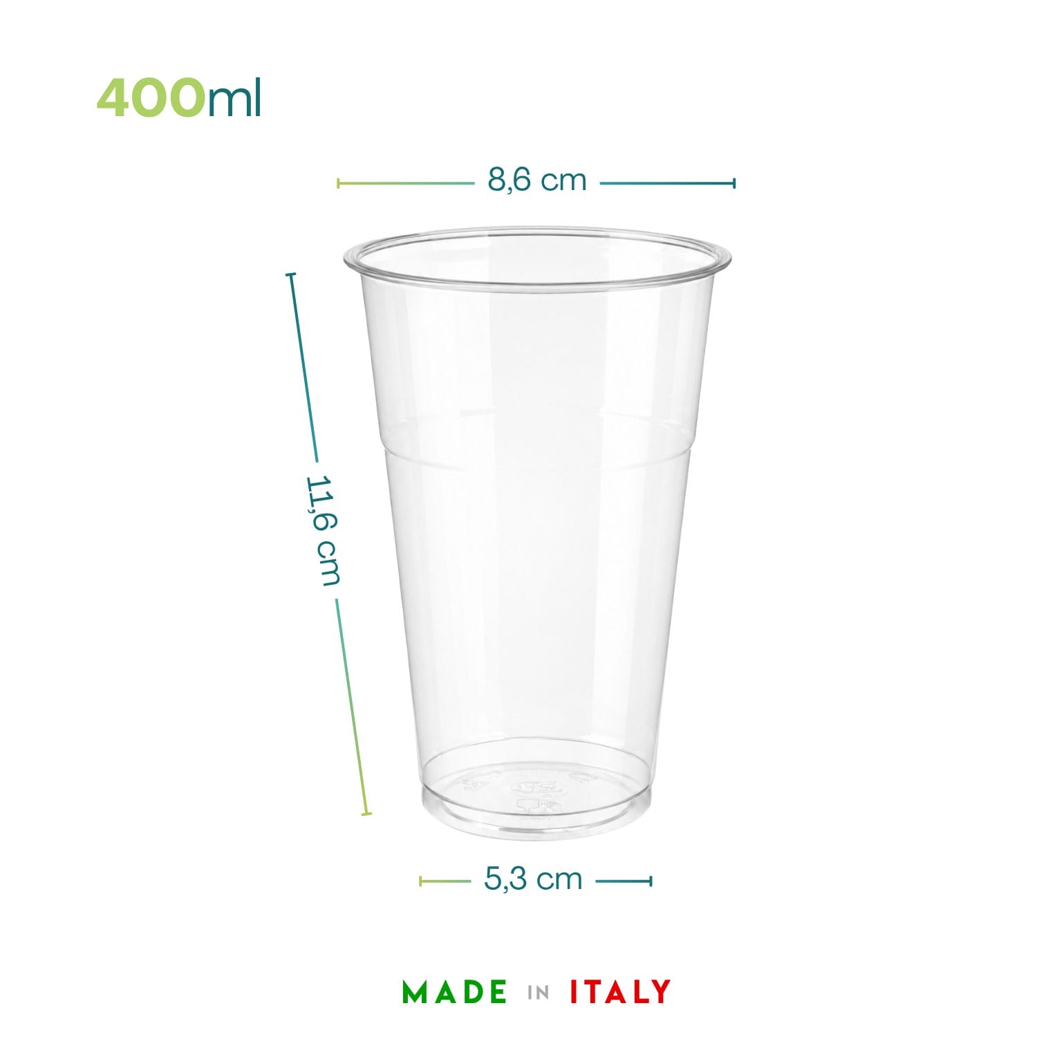 Bicchiere Kristal trasparente da 400 ml con dimensioni del prodotto e produzione italiana