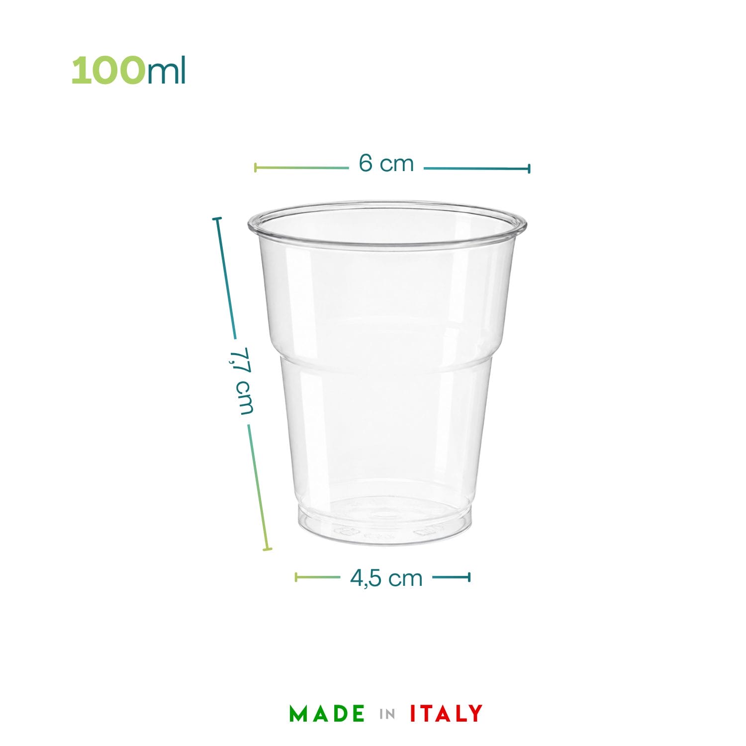 Bicchiere Kristal 100 ml trasparente Made in Italy Bicchiere Kristal trasparente da 100 ml con indicazione delle dimensioni, ideale per degustazioni e bevande monouso