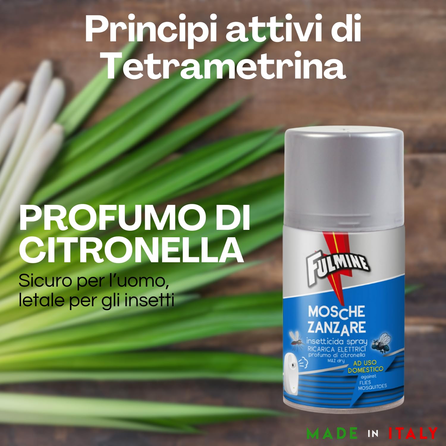 Insetticida Fulmine 250 ml con tetrametrina e profumo di citronella, Made in Italy