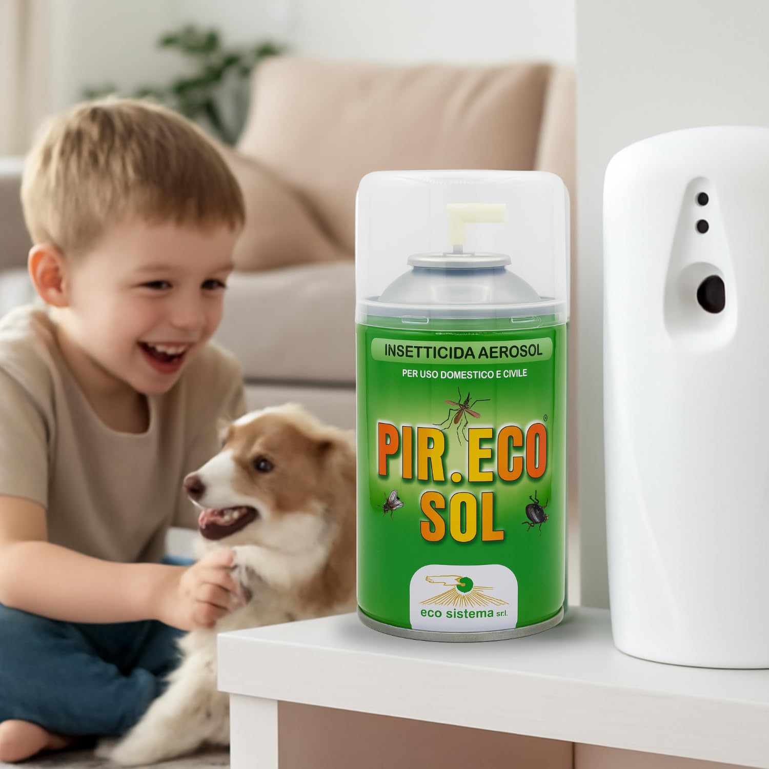 Insetticida Pir.Eco Sol con diffusore automatico, sicuro in ambienti con bambini e animali