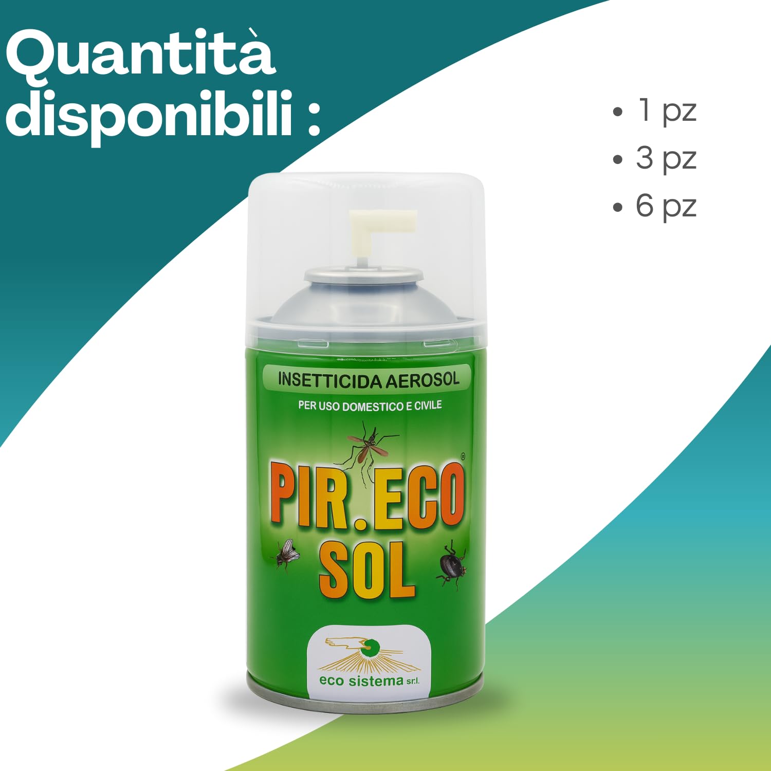 Insetticida aerosol Pir.Eco Sol disponibile in confezioni da 1, 3 o 6 pezzi