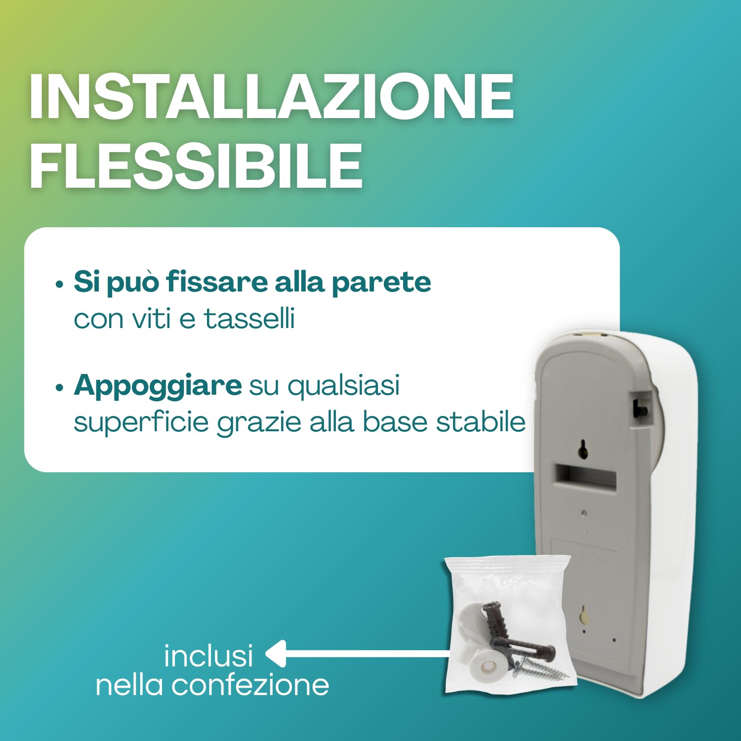 Diffusore insetticida con fissaggio a parete o appoggio, viti incluse