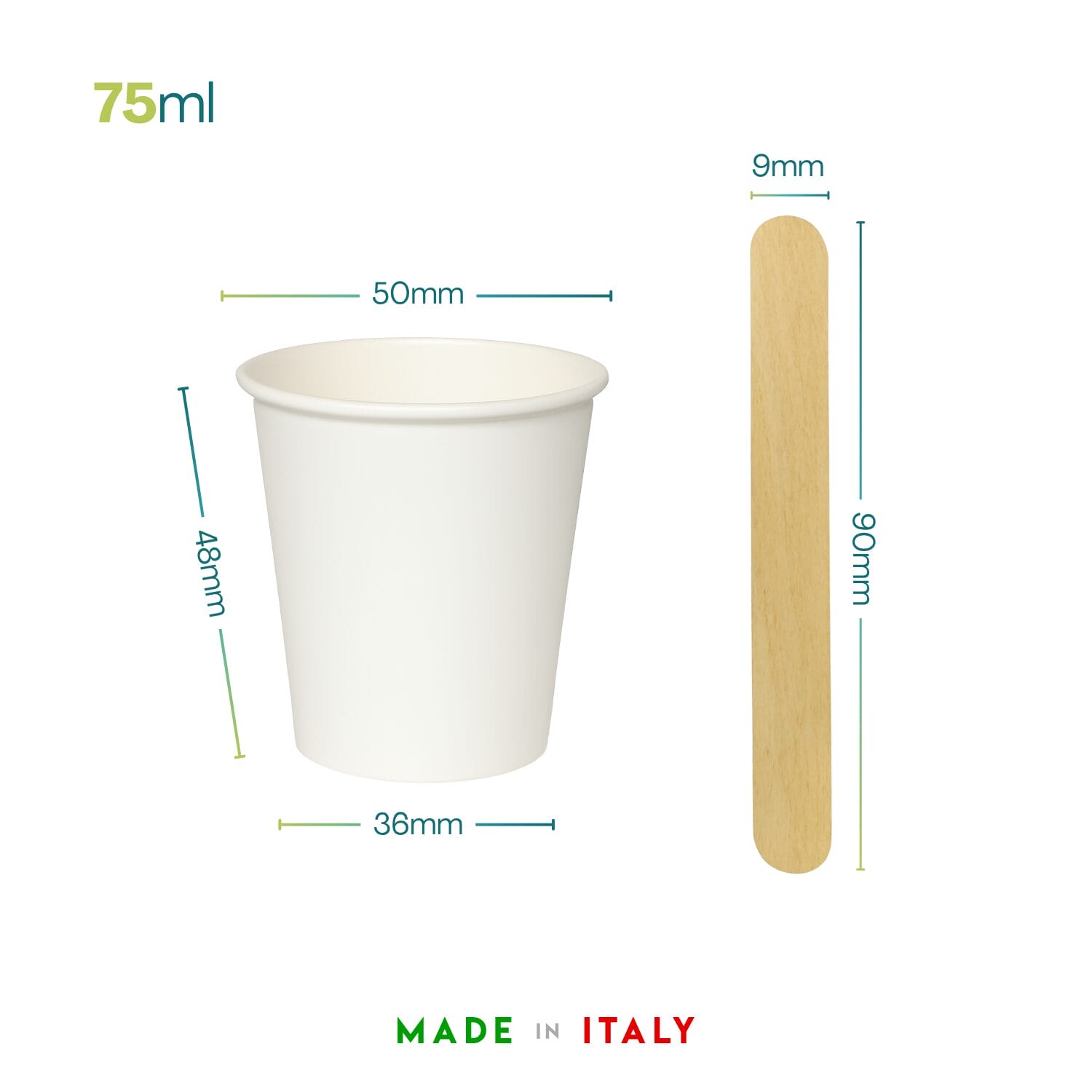 Bicchiere caffè carta 75ml con misure e paletta legno Made in Italy