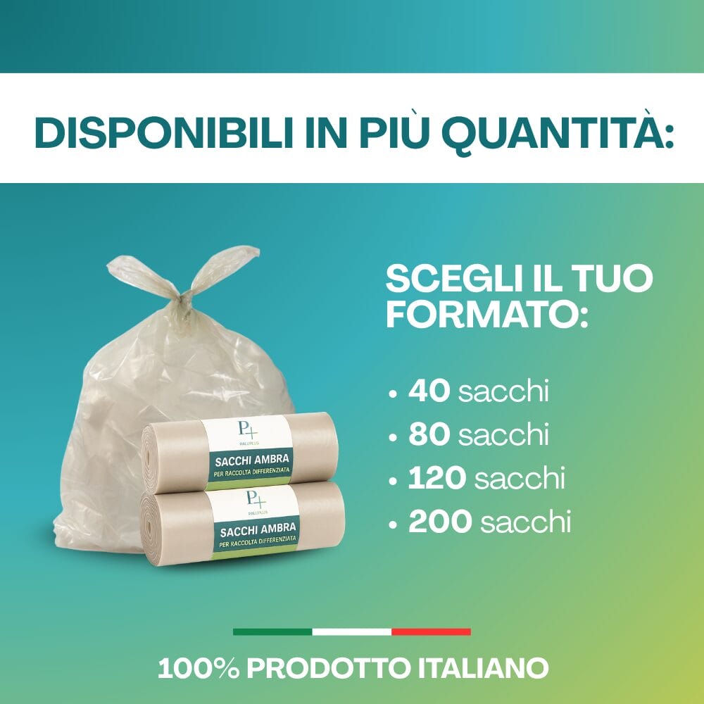 Sacchi spazzatura ambra 100% italiani, in confezioni da 40 a 200 sacchi