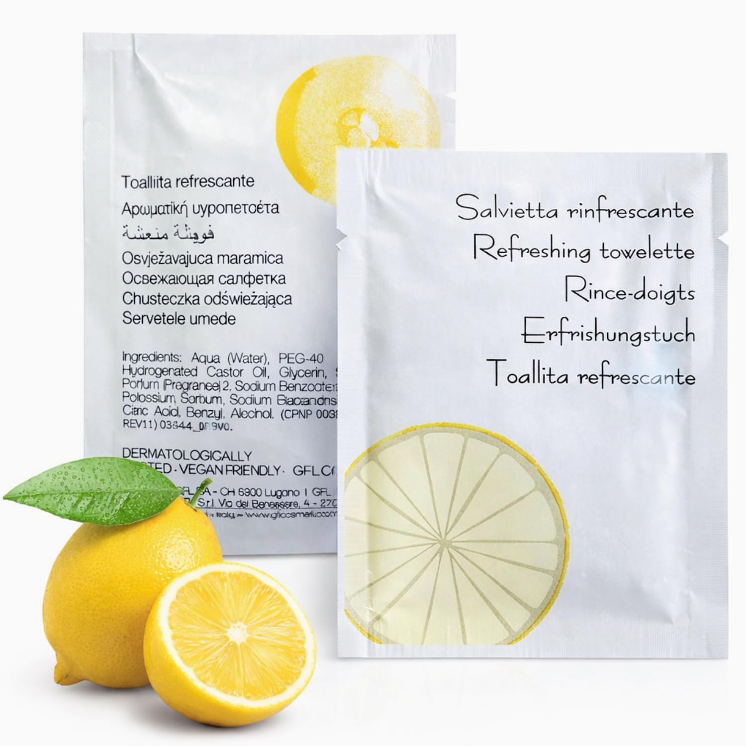 Salviette al limone biodegradabili 100% eco friendly confezionate singolarmente