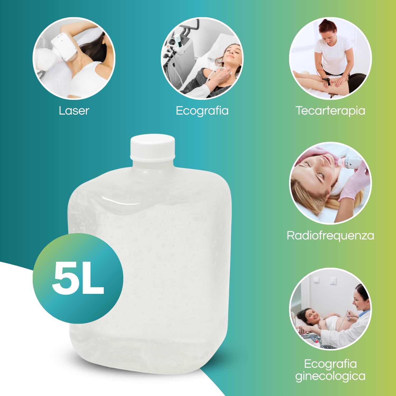 Gel conduttore 5L per laser, tecarterapia, radiofrequenza ed ecografie