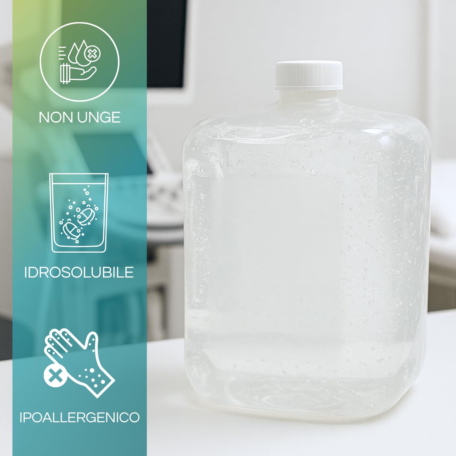 Gel ecografico idrosolubile ipoallergenico che non unge la pelle