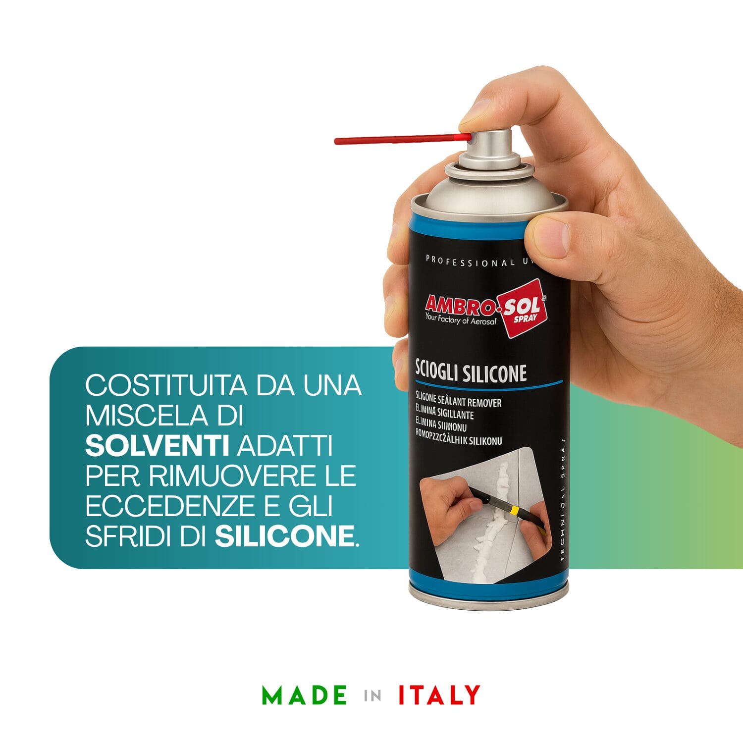 Spray Sciogli Silicone Ambro-Sol con miscela solventi rimuovi eccedenze sigillante