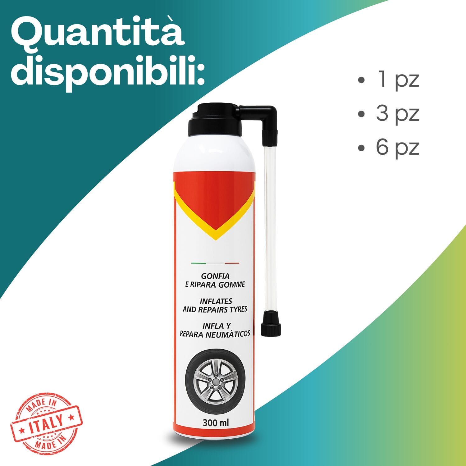 confezioni da 1, 3 e 6 bombolette gonfia e ripara gomme auto e moto