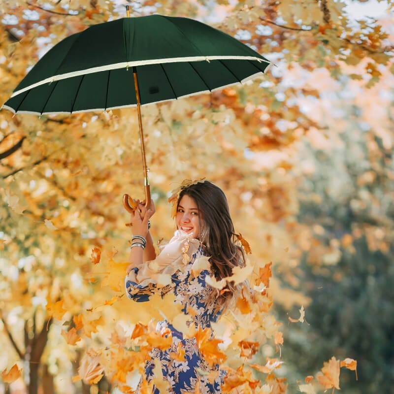 Ombrello grande verde antivento 16 stecche con asta rigida e apertura automatica elegante