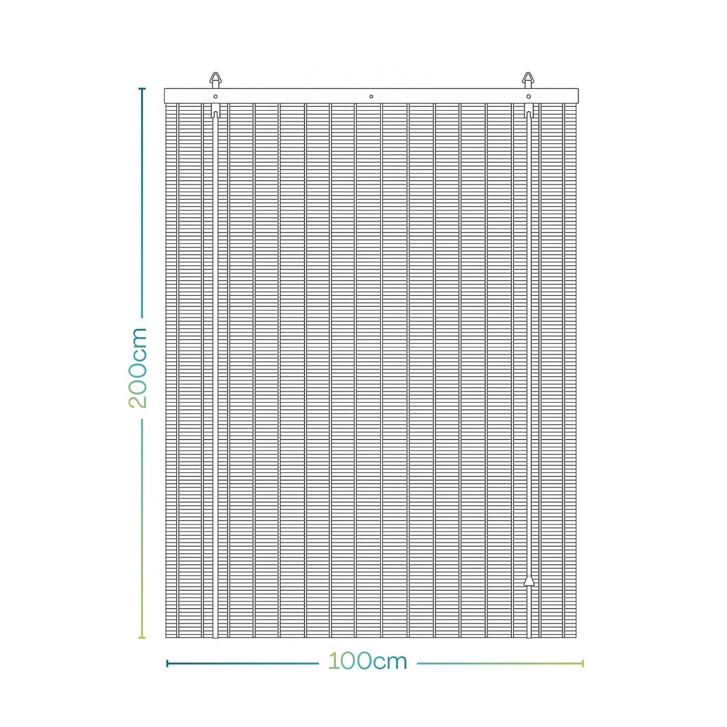 Tenda-bamboo-misure-200x100 Disegno tecnico tenda bamboo 100x200 cm con misure e ganci superiori