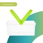 Contenitore plastica trasparente con coperchio verde a doppia apertura