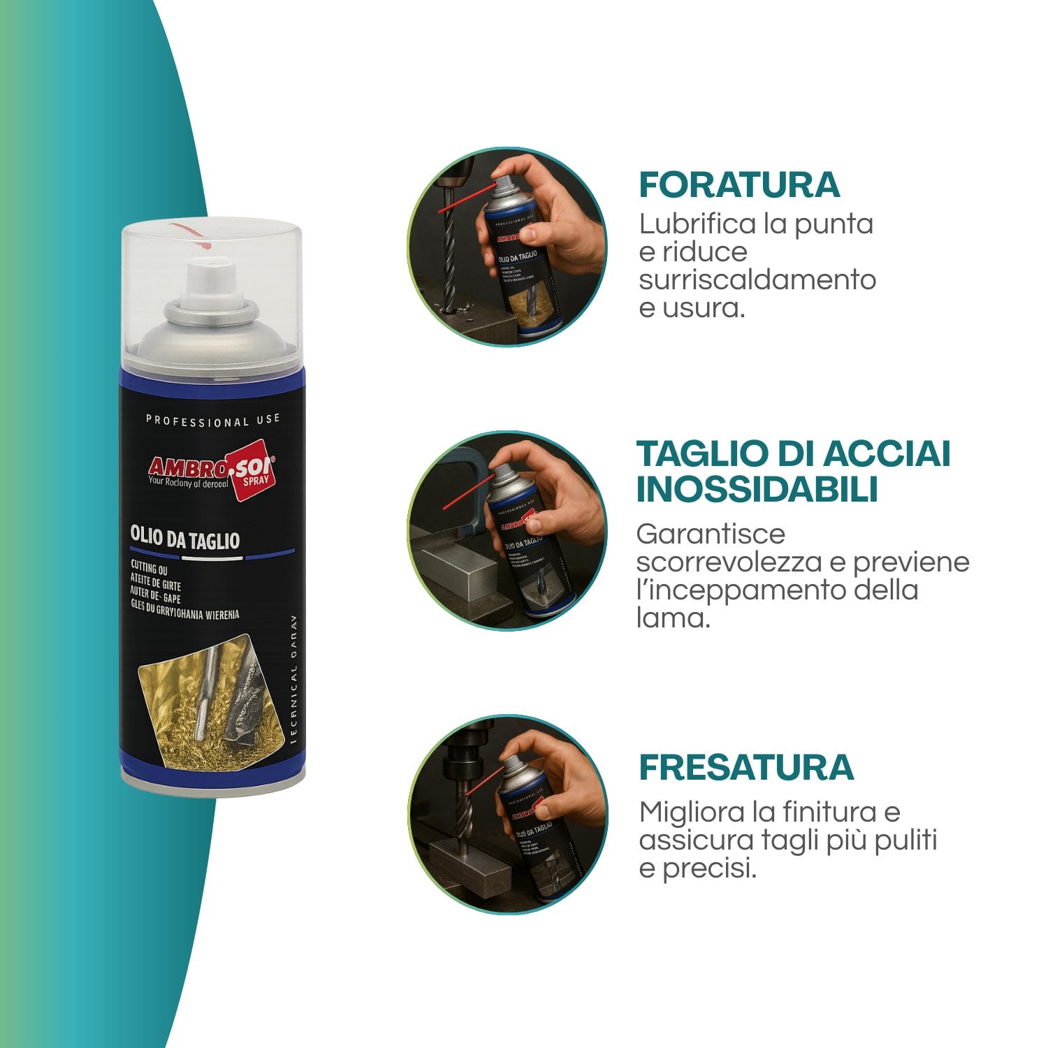 Olio da taglio Ambro-Sol per foratura, taglio acciai inox e fresatura professionale