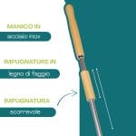pala pizza dettagli Dettaglio manico inox con impugnature in legno di faggio e presa scorrevole