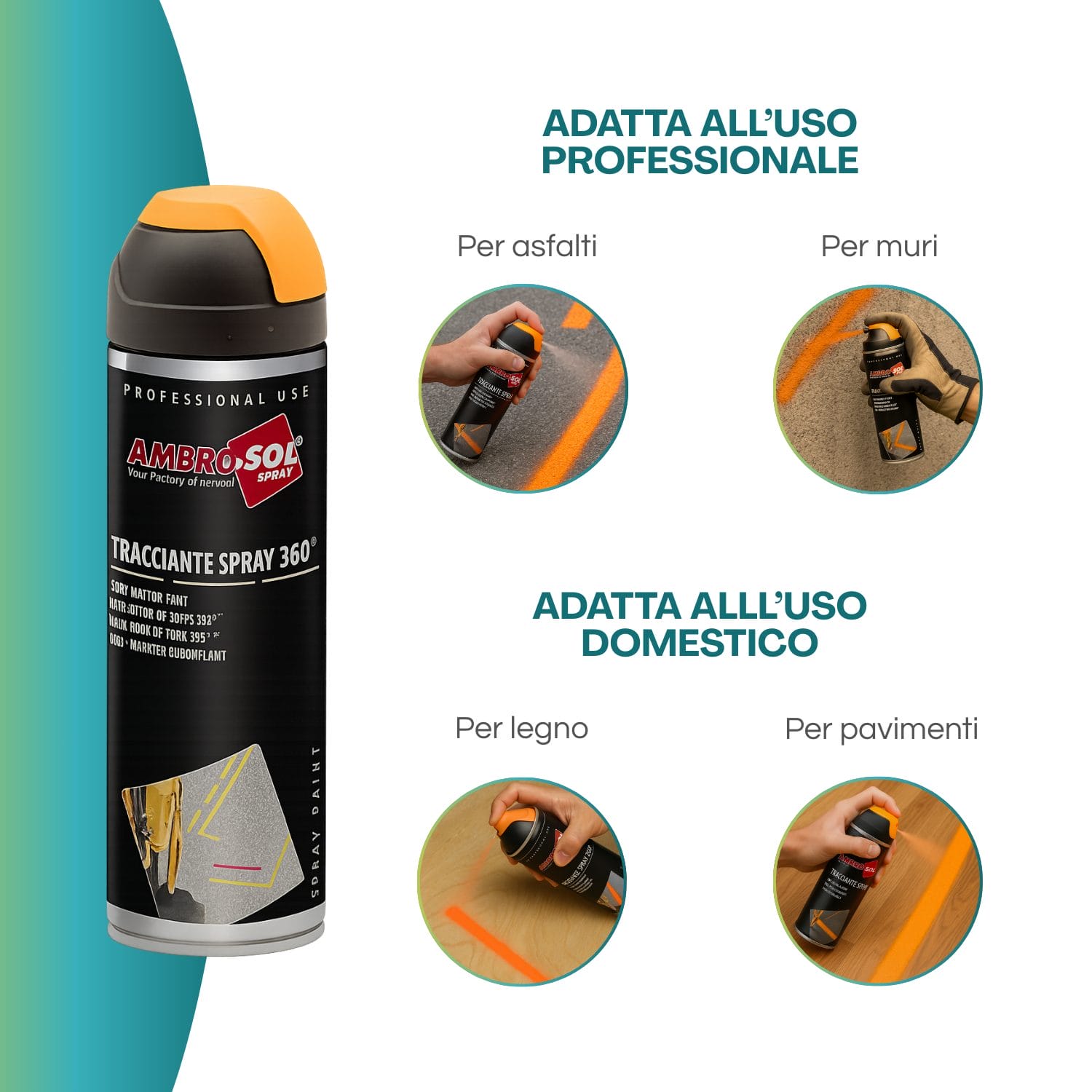 Spray tracciante arancione adatto per asfalti, muri, legno e pavimenti