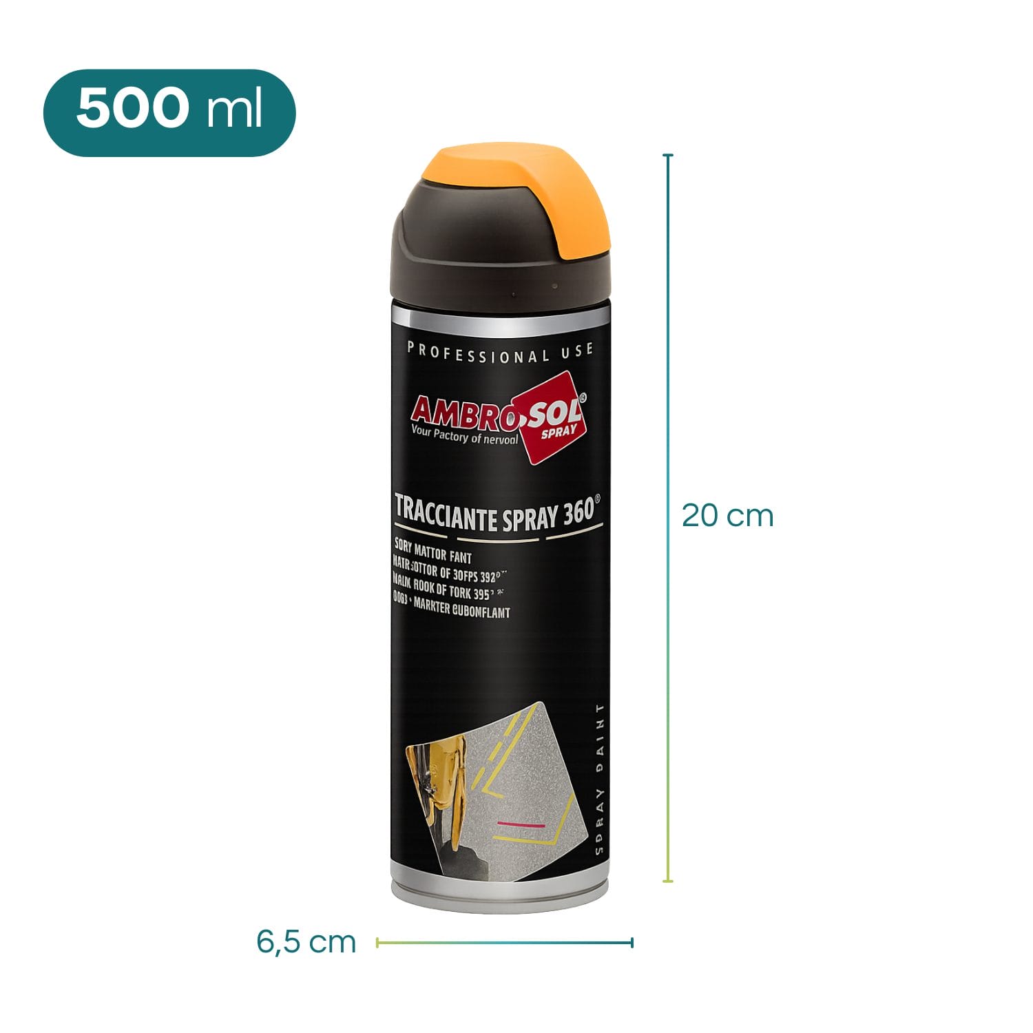 Spray tracciante arancione 500 ml Ambro-Sol con altezza 20 cm e diametro 6,5 cm