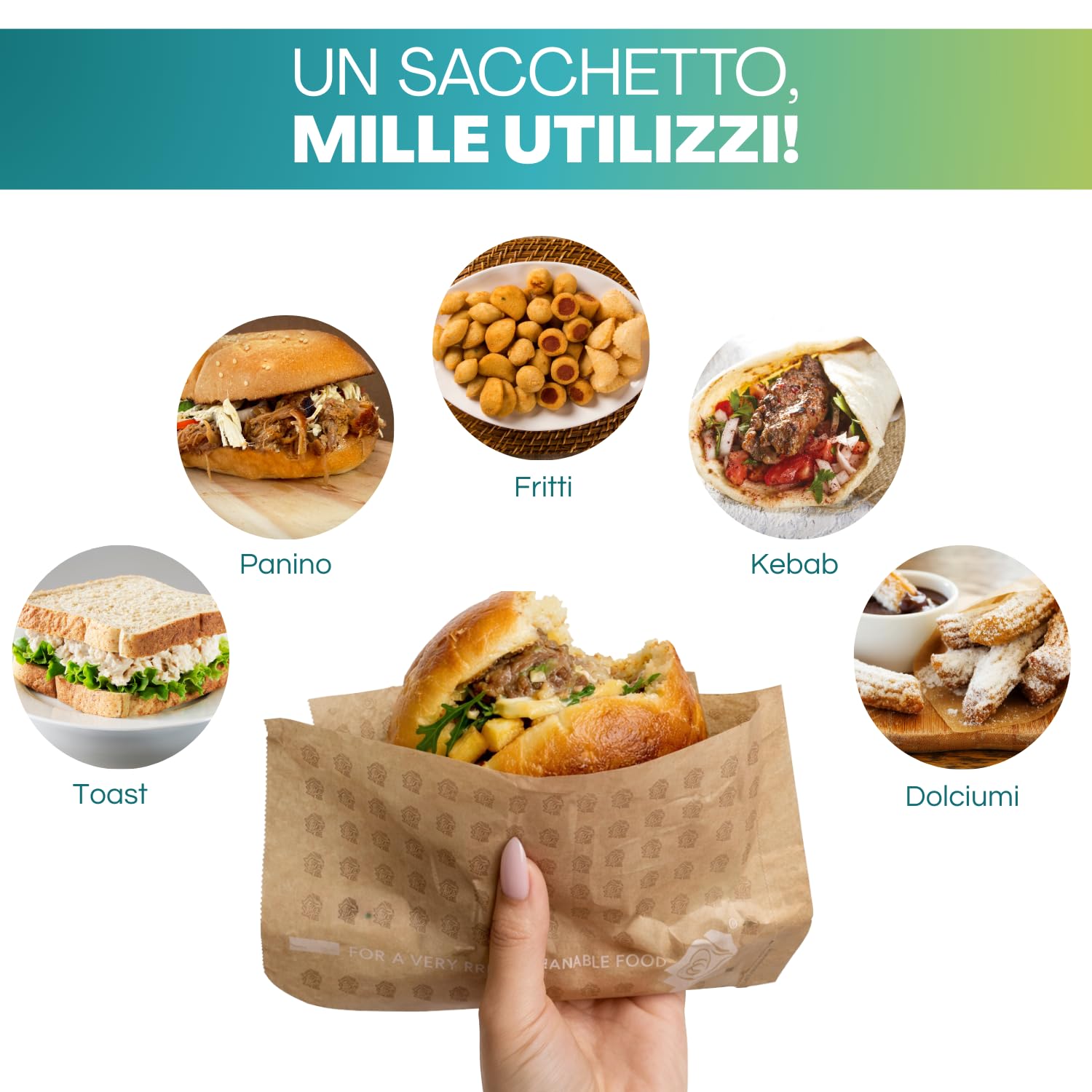 Sacchetto antigrasso per panini fritti kebab toast e dolci da asporto