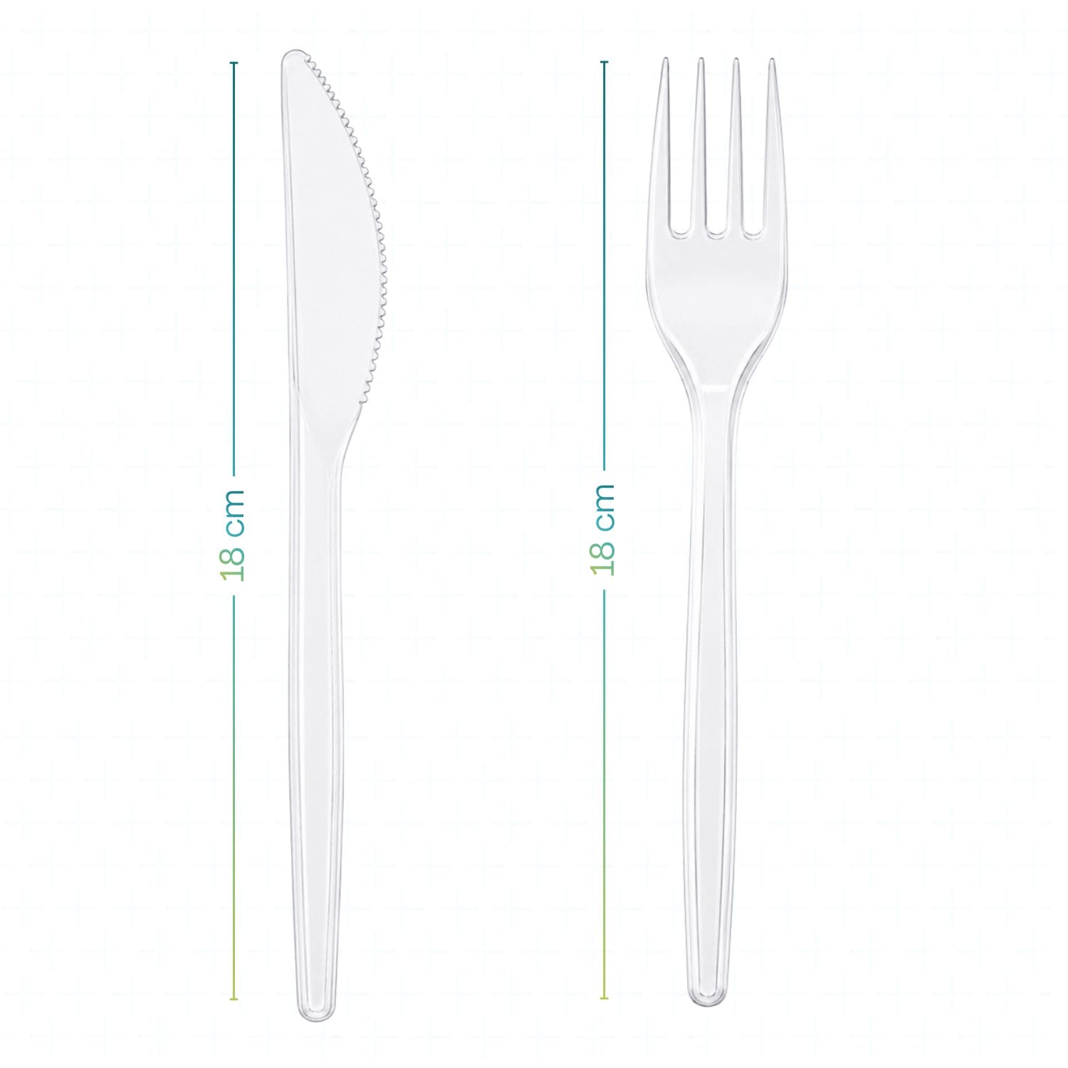 Coltello e forchetta trasparenti da 18 cm in plastica riutilizzabile