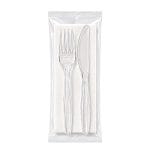 Kit posate monouso imbustate con forchetta coltello e tovagliolo