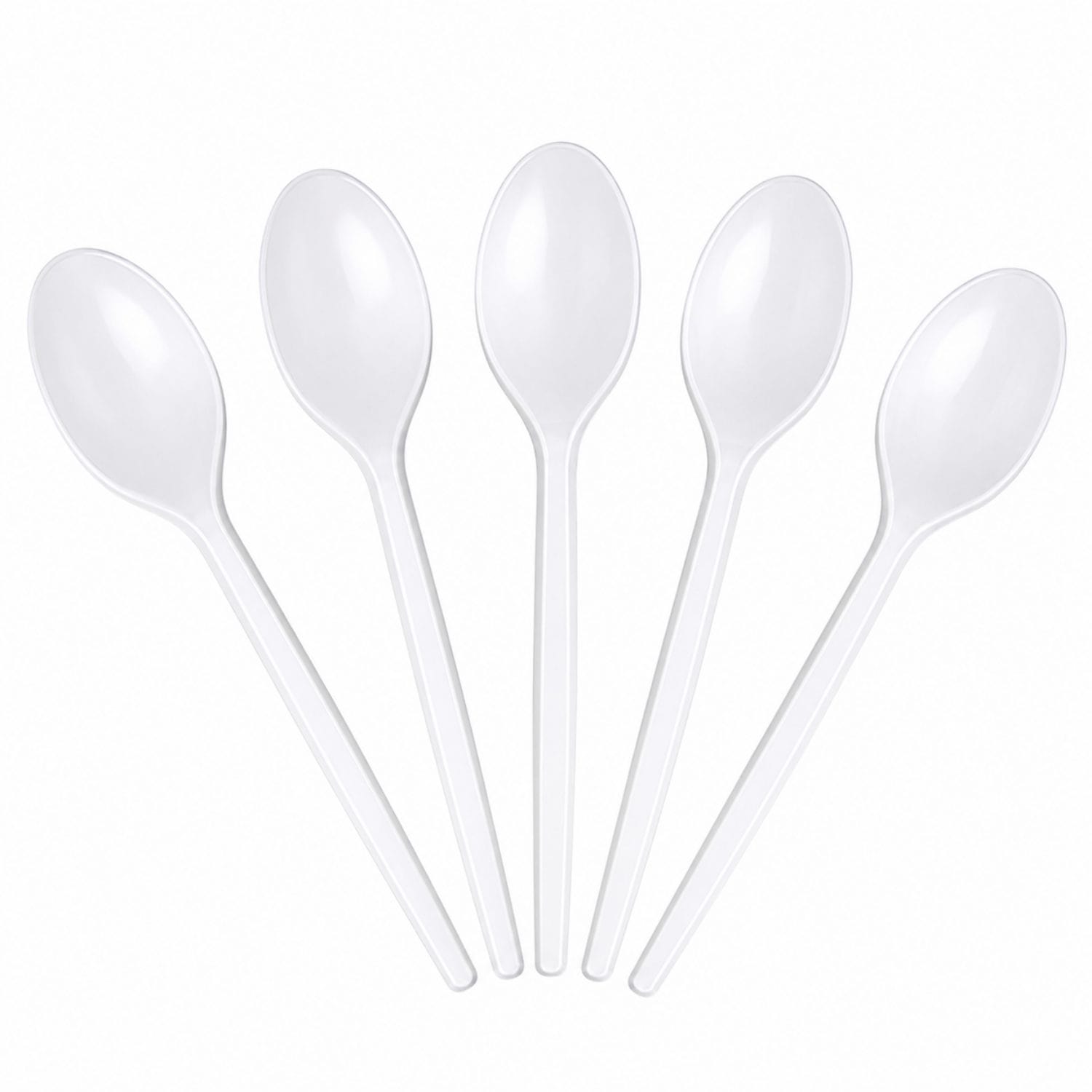 Cucchiaini bianchi monouso in plastica resistente per uso alimentare