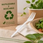 Forchetta monouso bianca riutilizzabile e riciclabile per alimenti