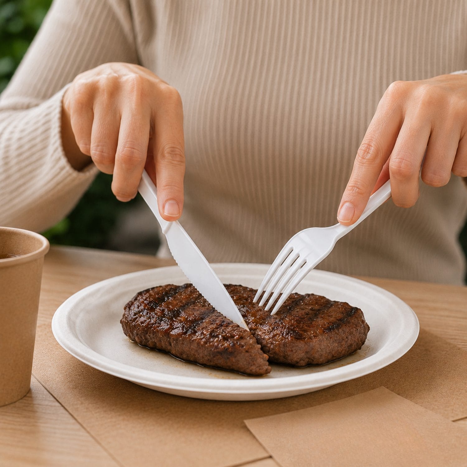 Posate monouso bianche resistenti per carne e pasti da asporto