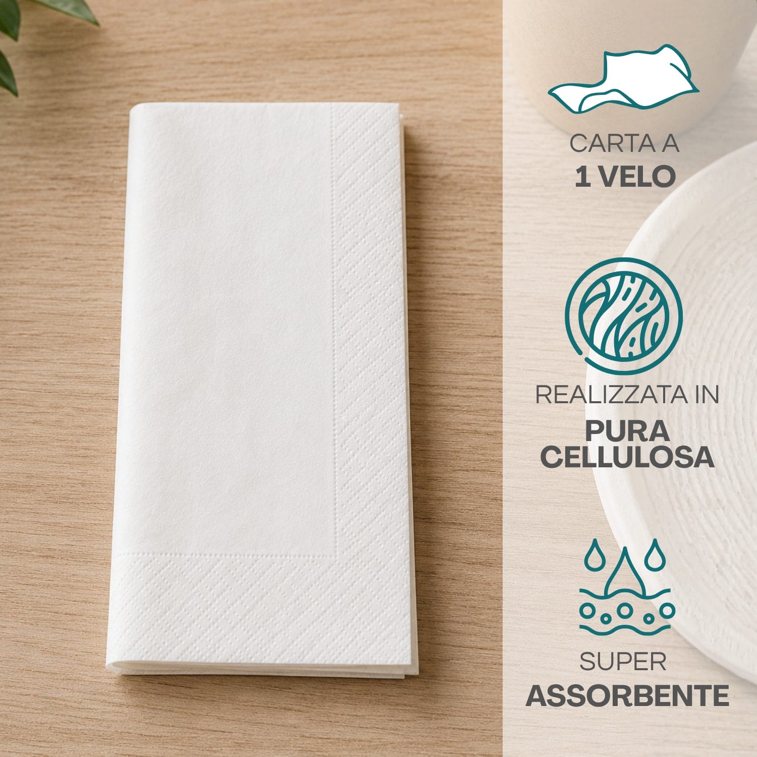 Tovagliolo monouso in pura cellulosa super assorbente a 1 velo
